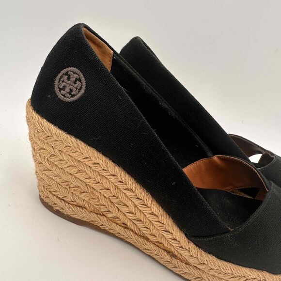 Tory Burch Black Filipa Open Toe Espadrille Wedges Shoes Size 38 / 8 - Picture 2 of 10